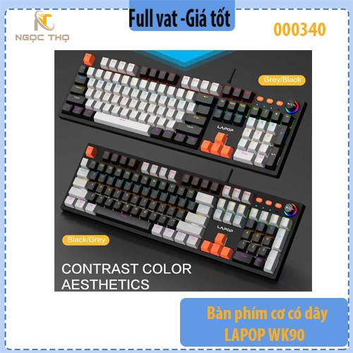 Bàn phím cơ có dây LAPOP WK90 – 104 phím, Brown Switch, 17 hiệu ứng RGB, Nút xoay âm lượng – Chính hãng – Full VAT