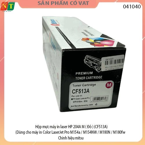 Hộp mực máy in laser Mitsu HP 204A M ( Đỏ ) ( CF513A ) (Dùng cho máy in Color LaserJet Pro M154a/M154NW/M180N/M180fw)