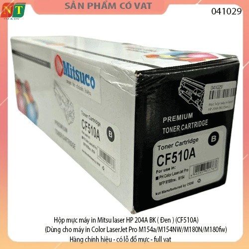 Hộp mực máy in Mitsu laser HP 204A BK ( Đen ) (CF510A) (Dùng cho máy in Color LaserJet Pro M154a/M154NW/M180N/M180fw)- H