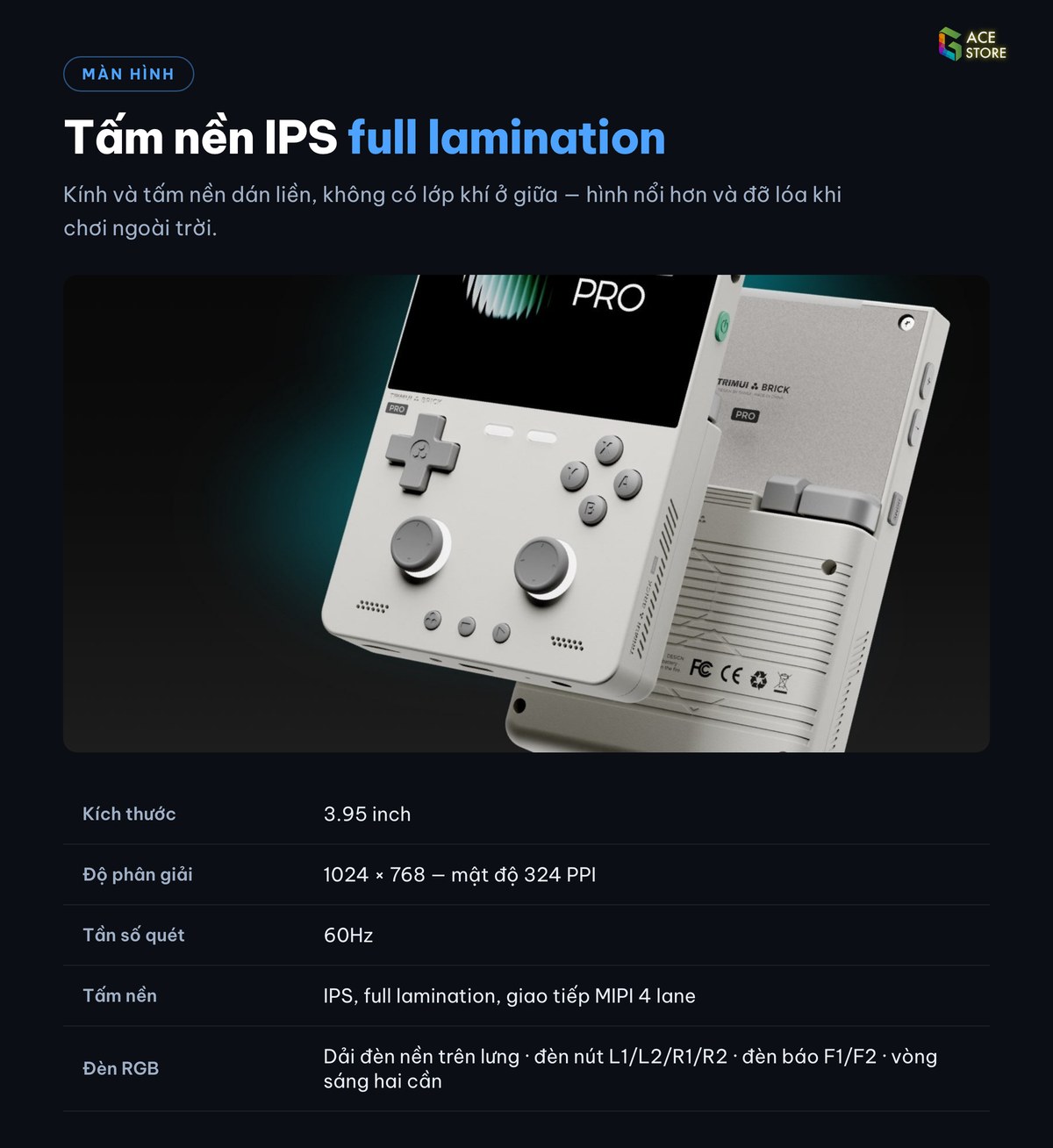 Thông số màn hình IPS 3.95 inch TRIMUI Brick Pro