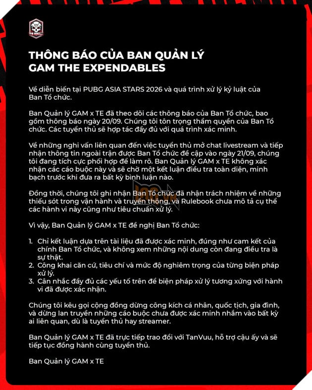 Thông báo của Ban Quản lý GAM The Expendables