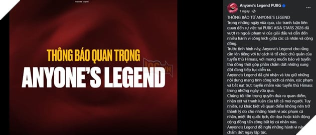 Thông báo từ tổ chức Anyone's Legend