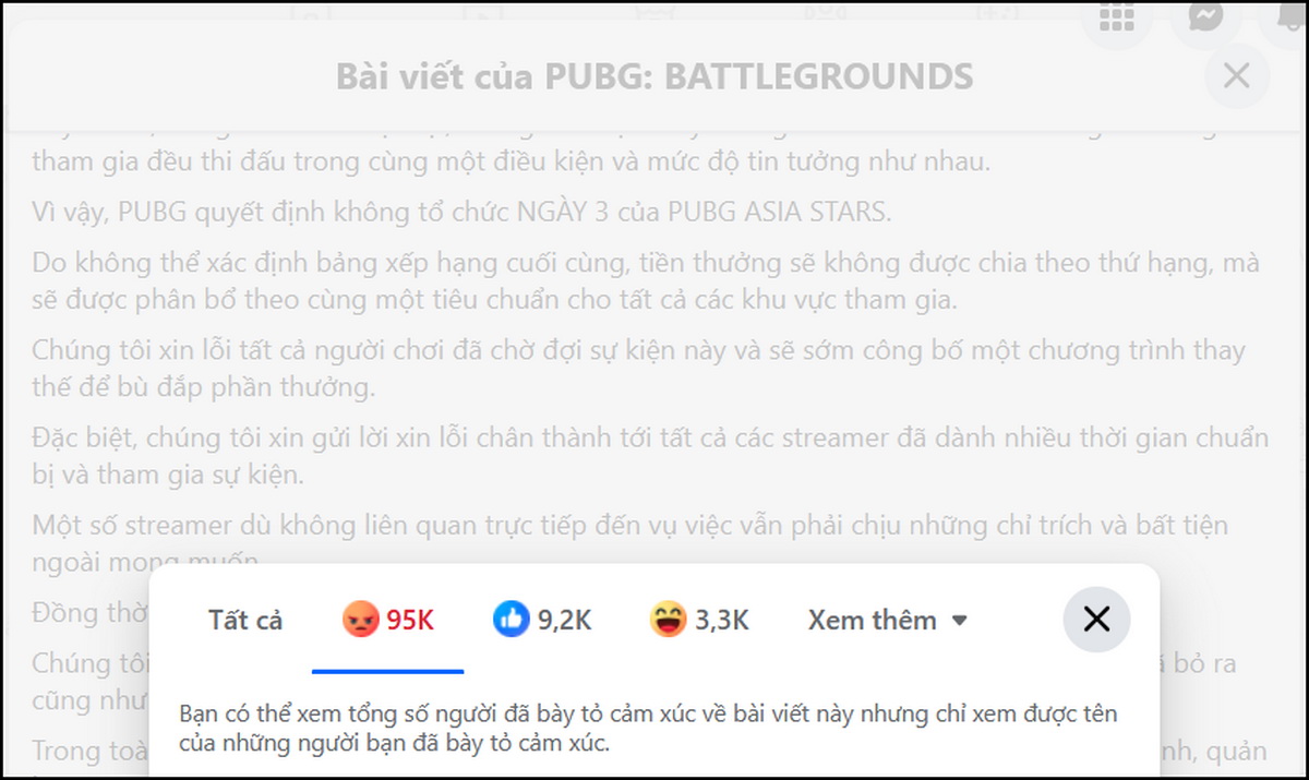 Bài đăng của PUBG nhận 95 nghìn lượt phẫn nộ