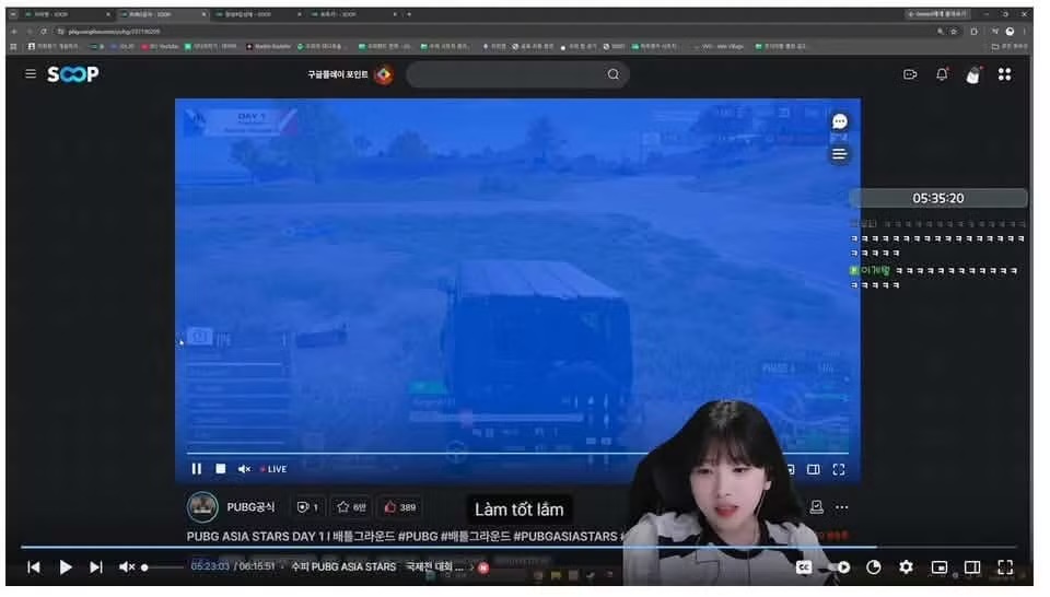 Ảnh chụp từ VOD cho thấy trình duyệt đang mở luồng phát trực tiếp chính thức của giải đấu
