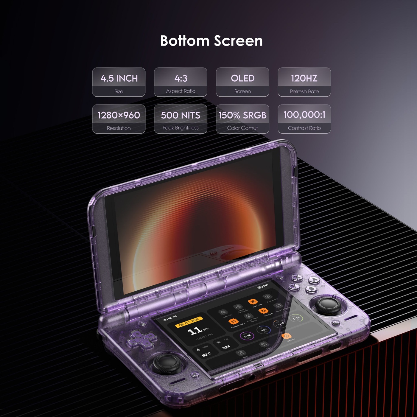 Thông số màn hình dưới của Retroid Pocket Duo