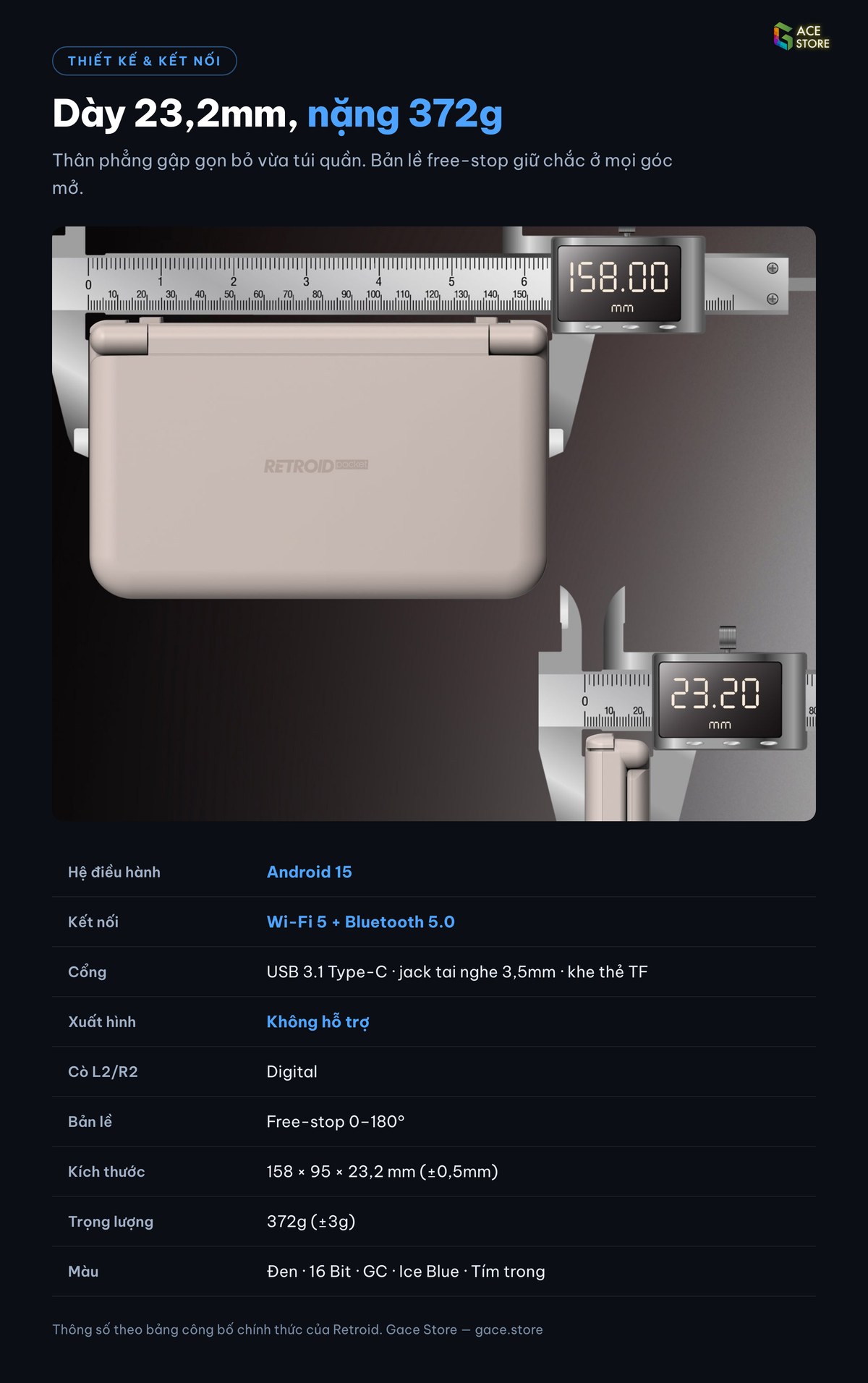 Retroid Pocket Duo Lite - kich thuoc va ket noi