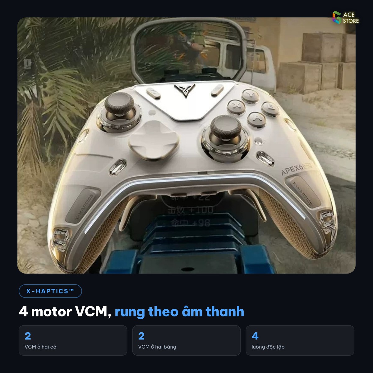 Hệ rung X-Haptics 4 motor VCM trên Flydigi Apex 6 Pro
