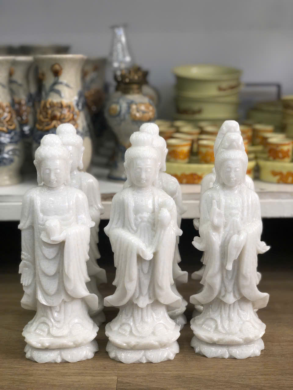 TAM THẾ PHẬT ĐÁ TRẮNG 25cm