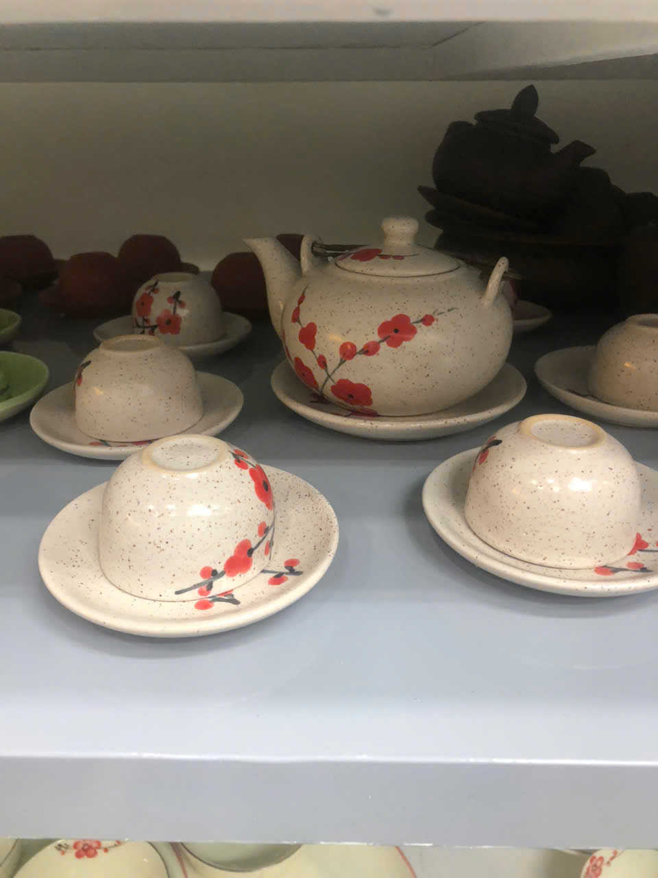 BỘ ẤM TRÀ HOA ĐÀO MEN RẠN
