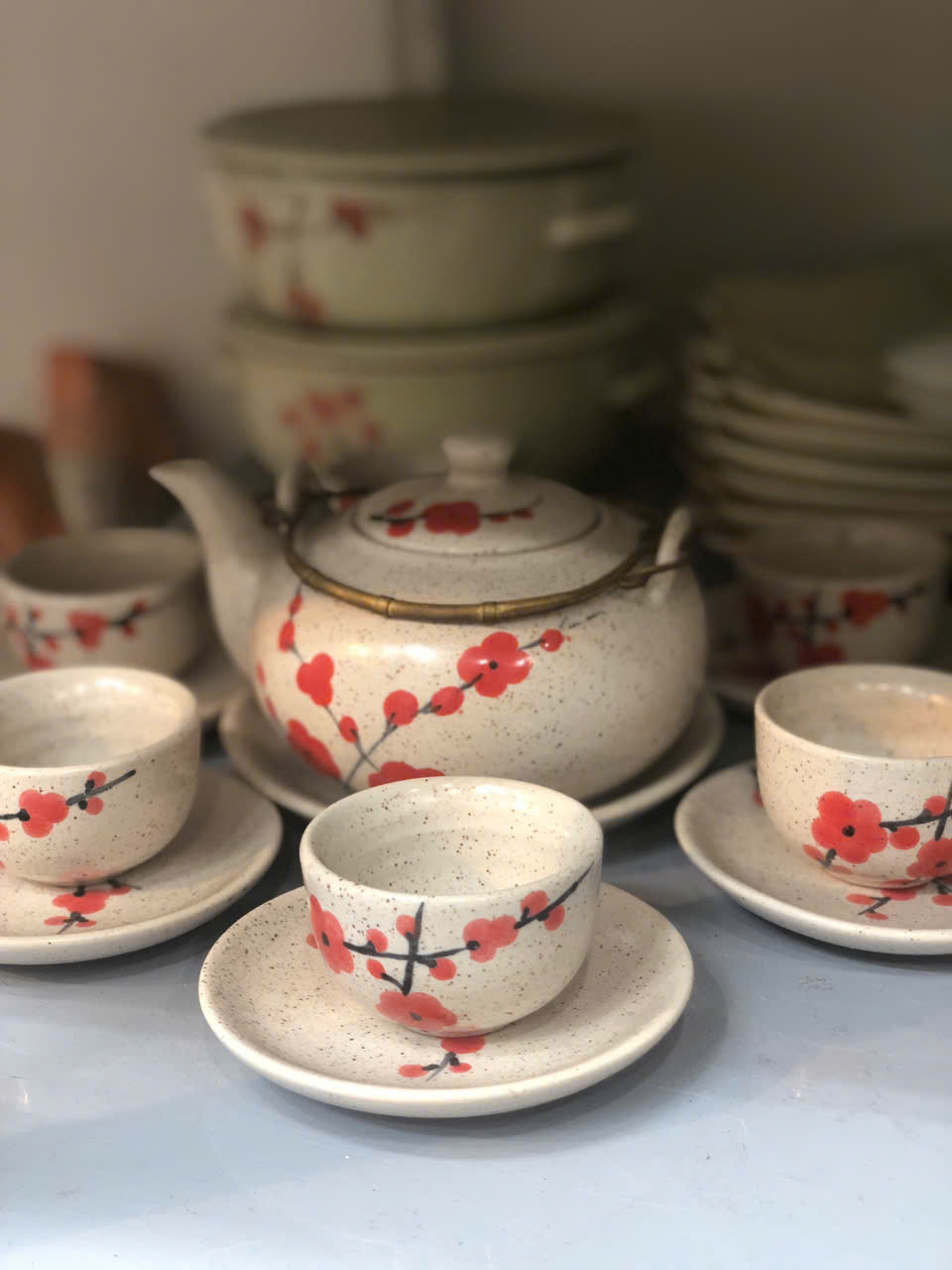 BỘ ẤM TRÀ MEN RẠN HOA ĐÀO