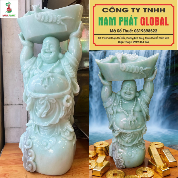 Tượng Đá Cẩm Thạch - Di Lặc Dâng Vàng