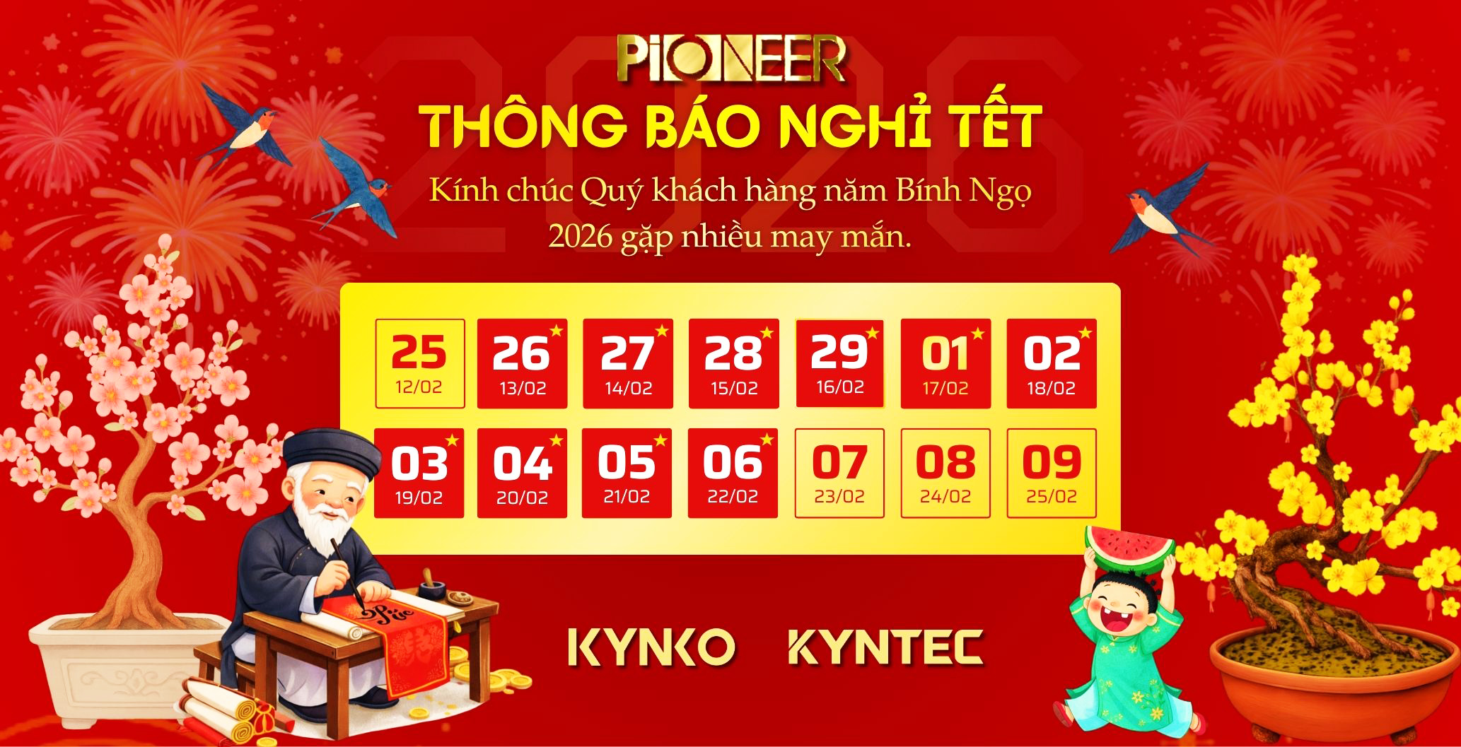 THÔNG BÁO LỊCH NGHỈ TẾT NGUYÊN ĐÁN BÍNH NGỌ 2026 – KYNTEC POWER TOOLS