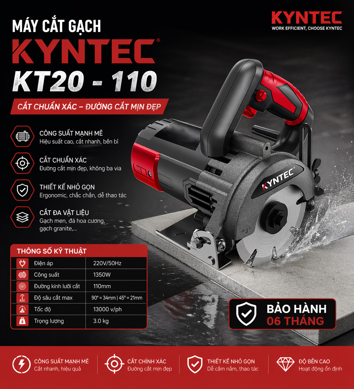 Thông số kỹ thuật trên máy cắt gạch chuyên dụng Kyntec KT20