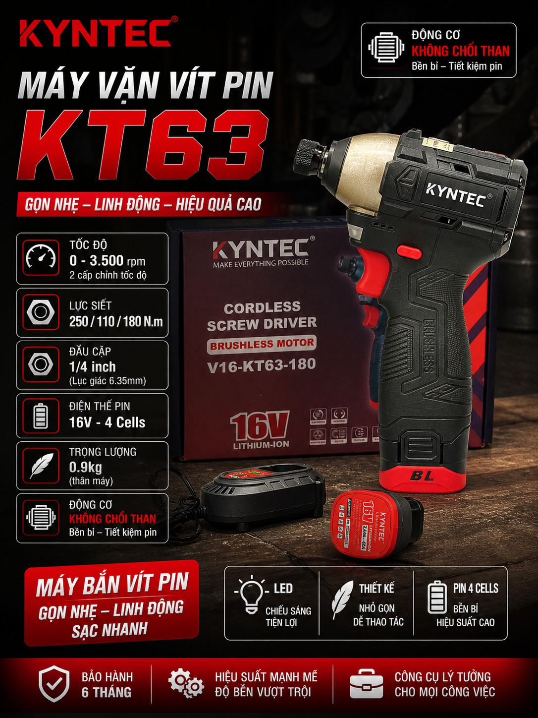 thông số kỹ thuật Máy Vặn Vít Pin 16V Kyntec KT63