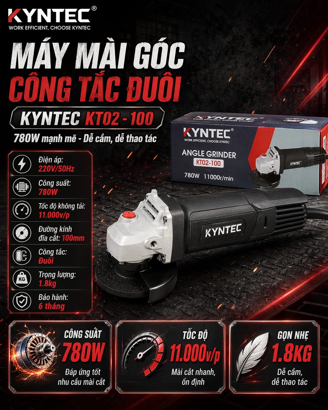 Máy mài góc 100 chính hãng Kyntec KT02 thông số kỹ thuật