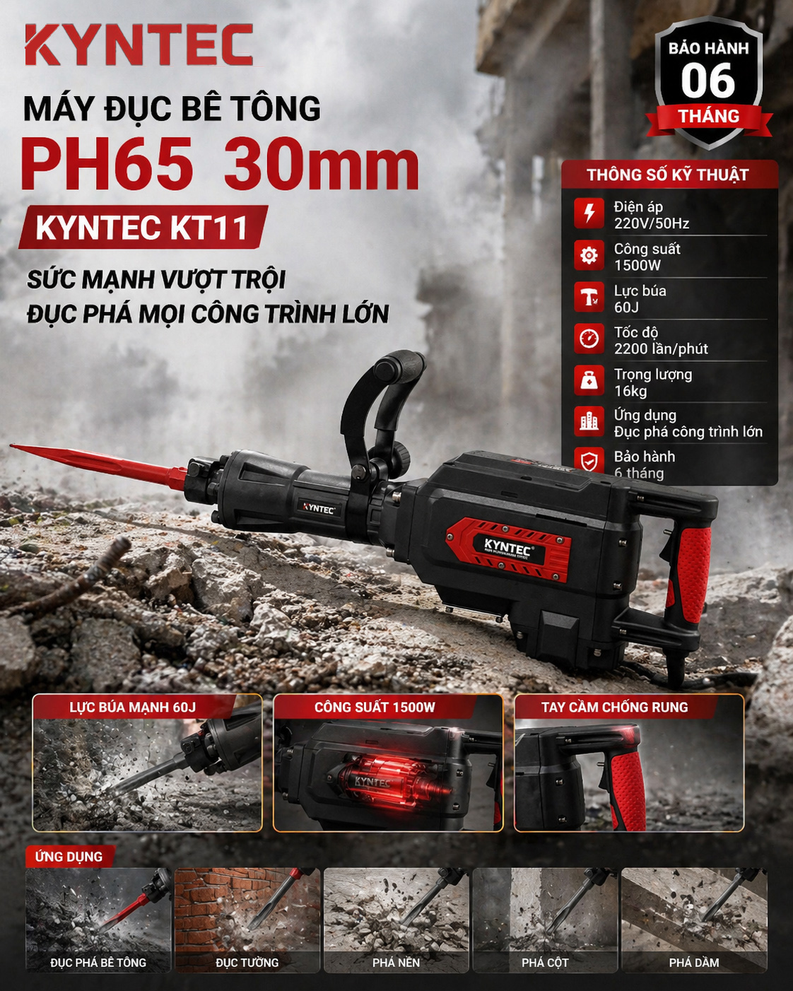 thông số kỹ thuật Máy Đục Bê Tông PH65 30mm Kyntec KT11