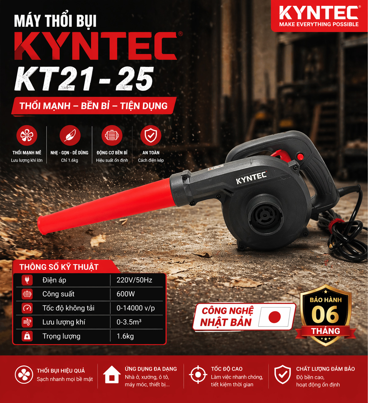 máy thổi hút bụi 600W Kyntec KT21 thông số kỹ thuật