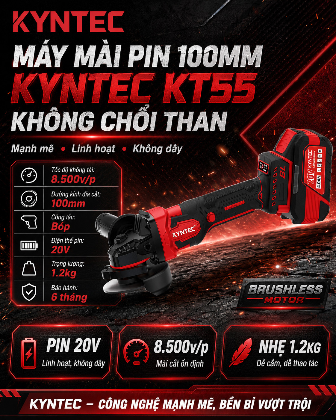 Máy Mài Pin 100mm Kyntec KT55 Thông Số Kỹ Thuật