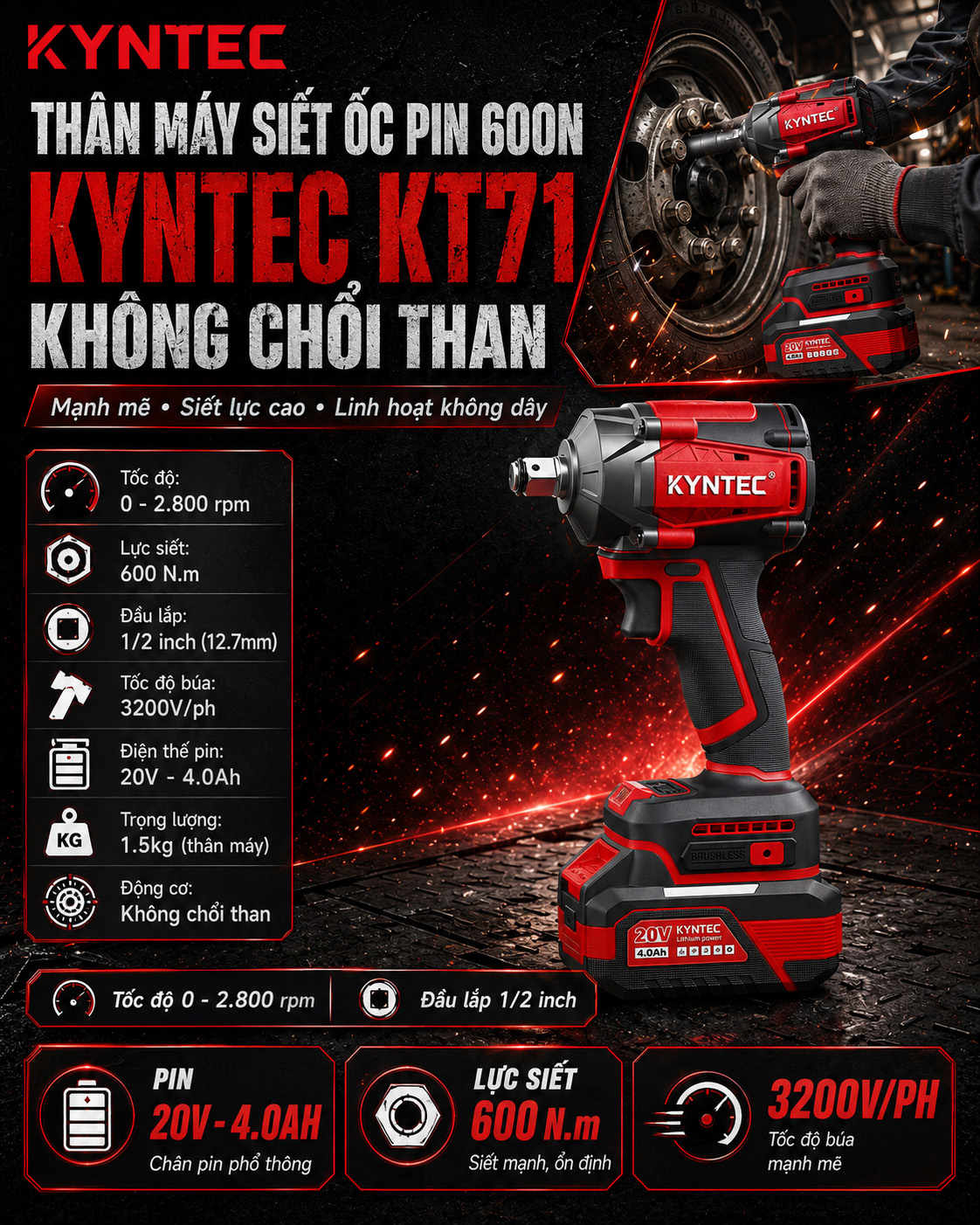 Siết ốc pin Kyntec KT71 600N thông số kỹ thuật