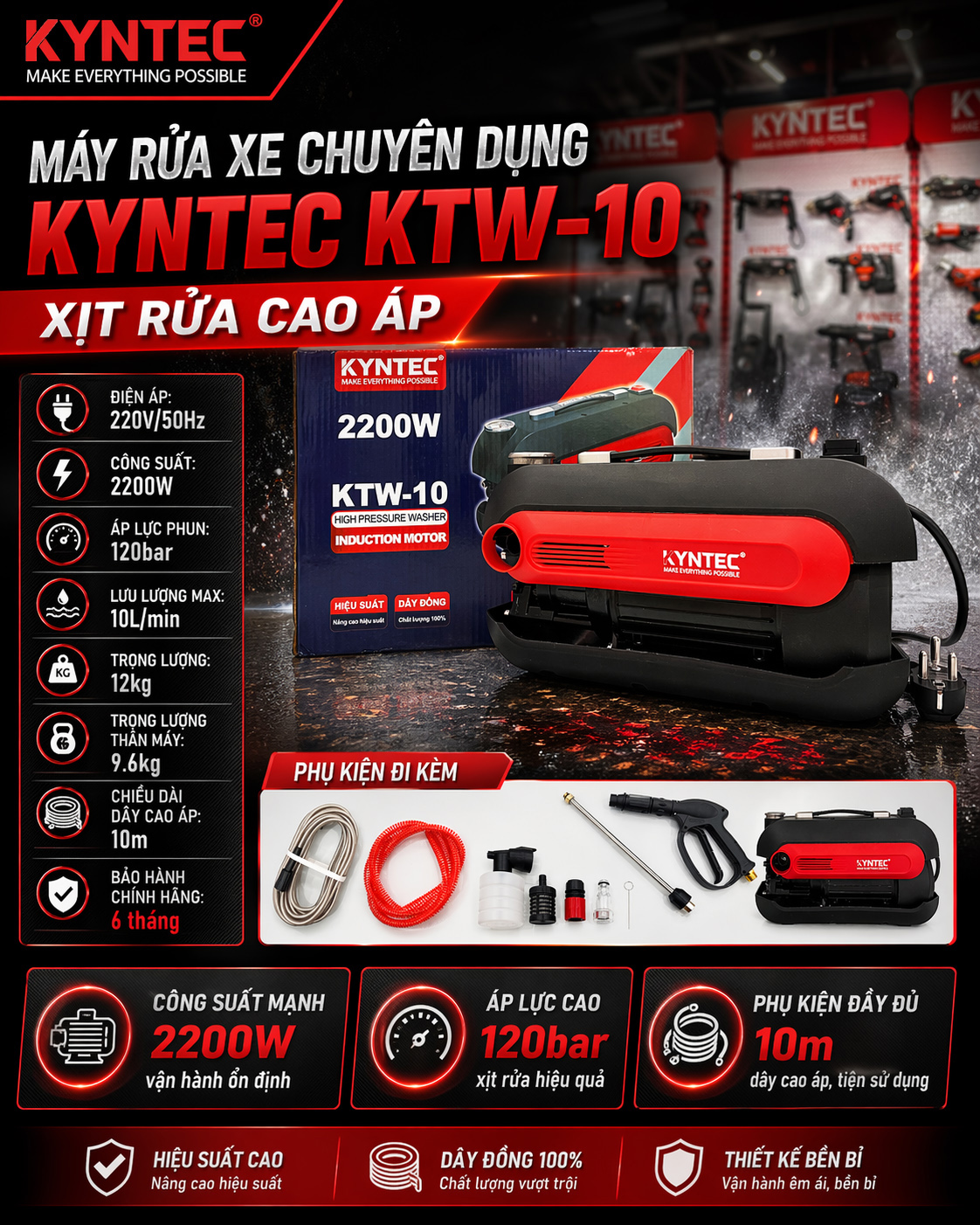 Máy rửa xe xịt cao áp Kyntec KTW-10 thông số kỹ thuật