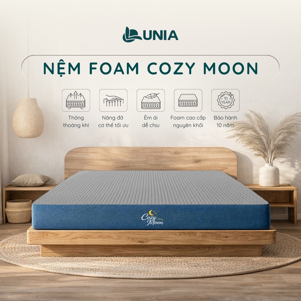 Nệm Foam Cao Cấp Lunia Cozy Moon | Nệm Foam Nguyên Khối Thoáng Khí 2 Mặt