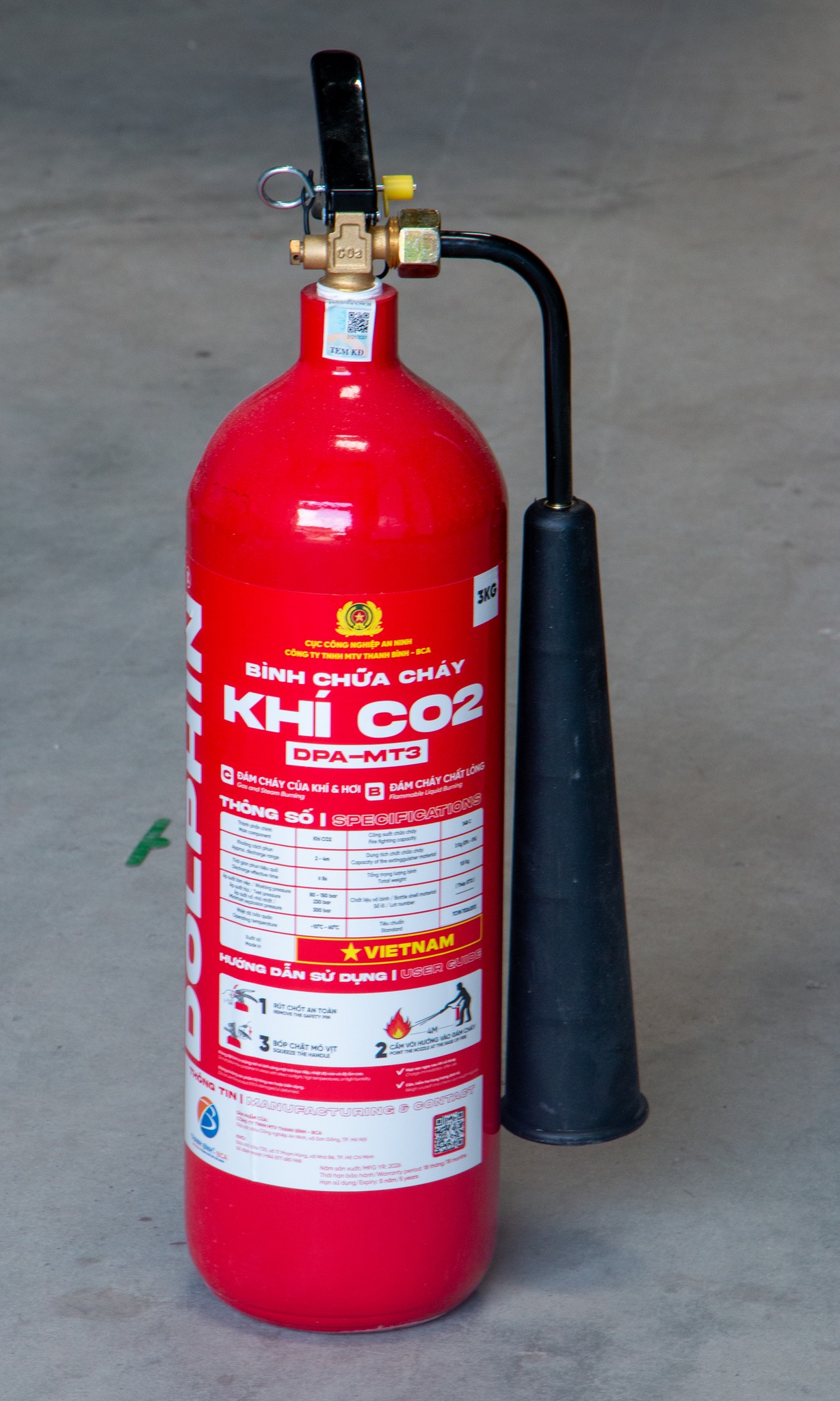 Bình Chữa Cháy Khí CO2 DPA-MT3 DOLPHIN có tem kiểm định