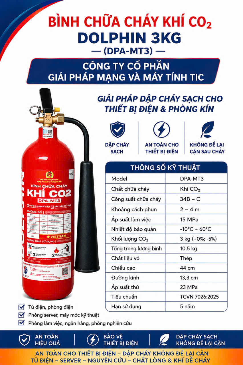 Bình Chữa Cháy Khí CO2 DPA-MT3 DOLPHIN có tem kiểm định