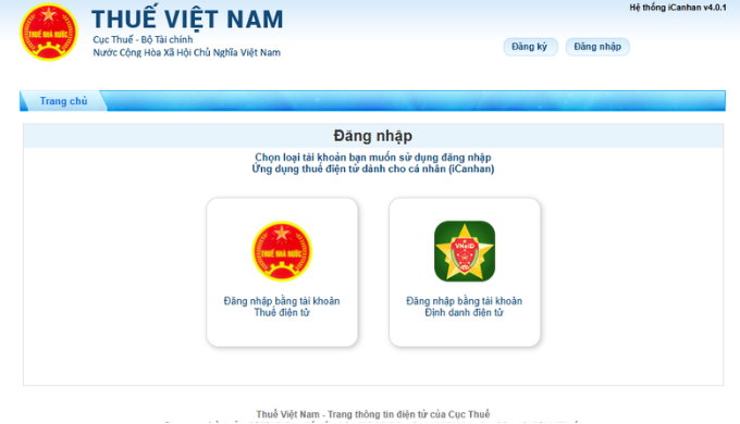 Đăng nhập hệ thống Thuế điện tử cá nhân