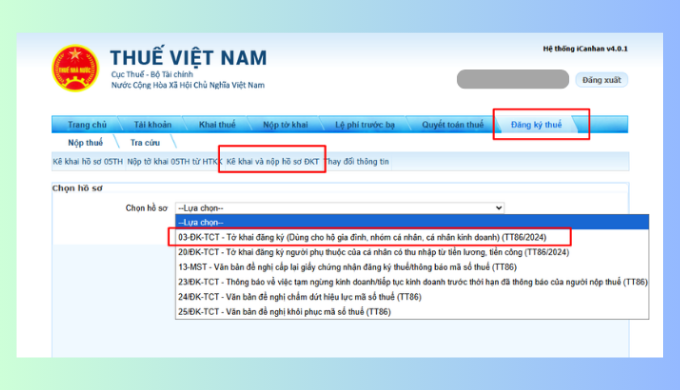 Đăng nhập hệ thống Thuế điện tử cá nhân