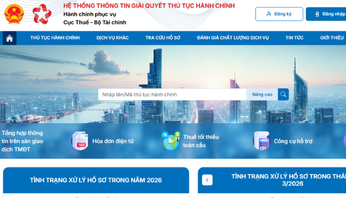 Giao diện Cổng dịch vụ công cho người nộp tờ khai bổ sung