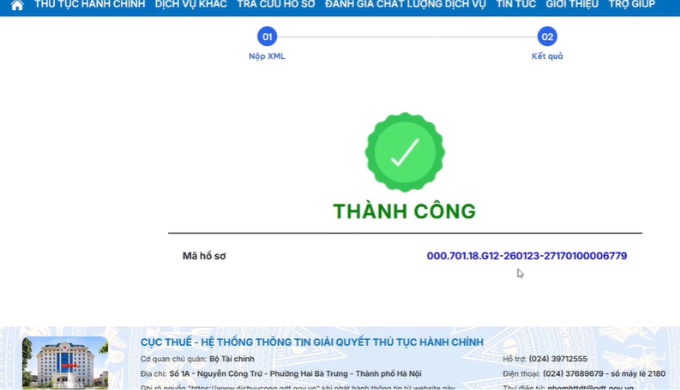 Nộp tờ khai thành công
