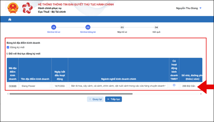 Điền thông tin cửa hàng