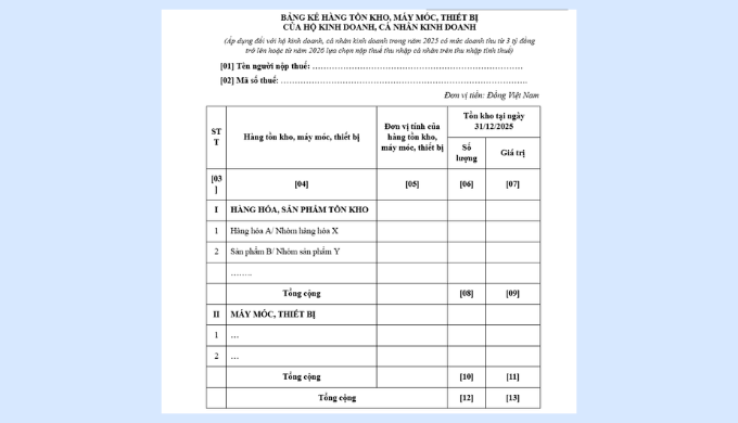 mẫu 01/bk-htk: Bảng kê hàng tồn kho, máy móc, thiết bị