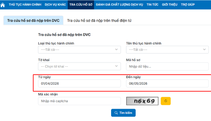 Tra cứu tờ khai đã nộp
