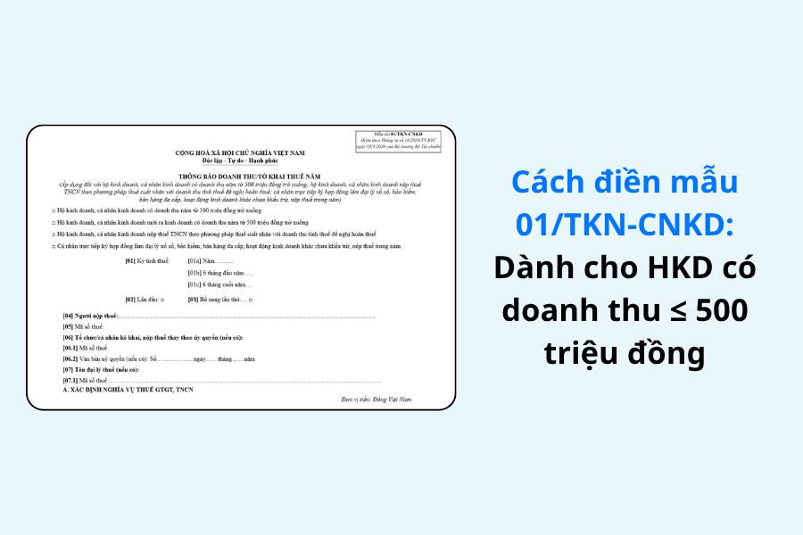 Hướng dẫn điền tờ khai 01/TKN-CNKD: Dành cho HKD có doanh thu ≤ 500 triệu đồng