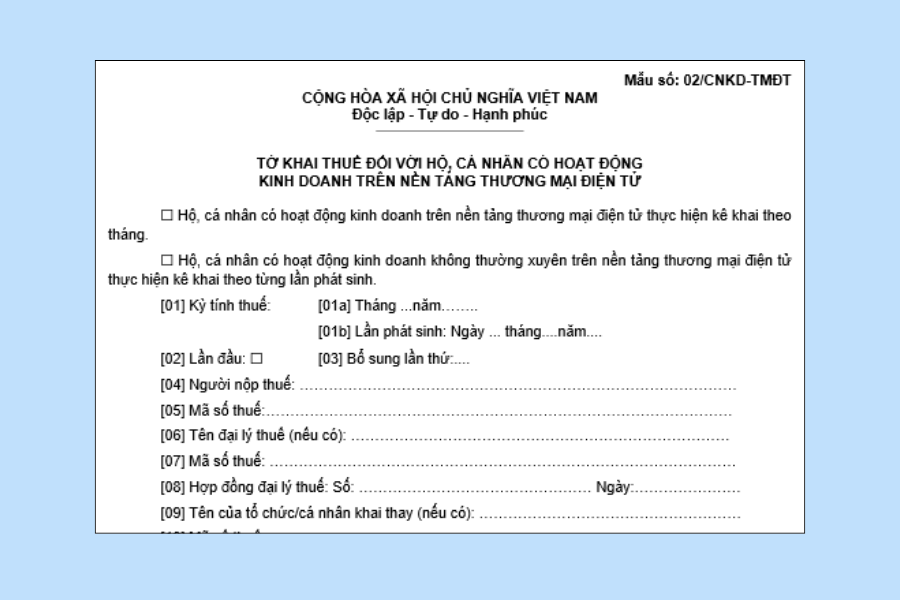 Hướng dẫn điền tờ khai 02/CNKD-TMĐT