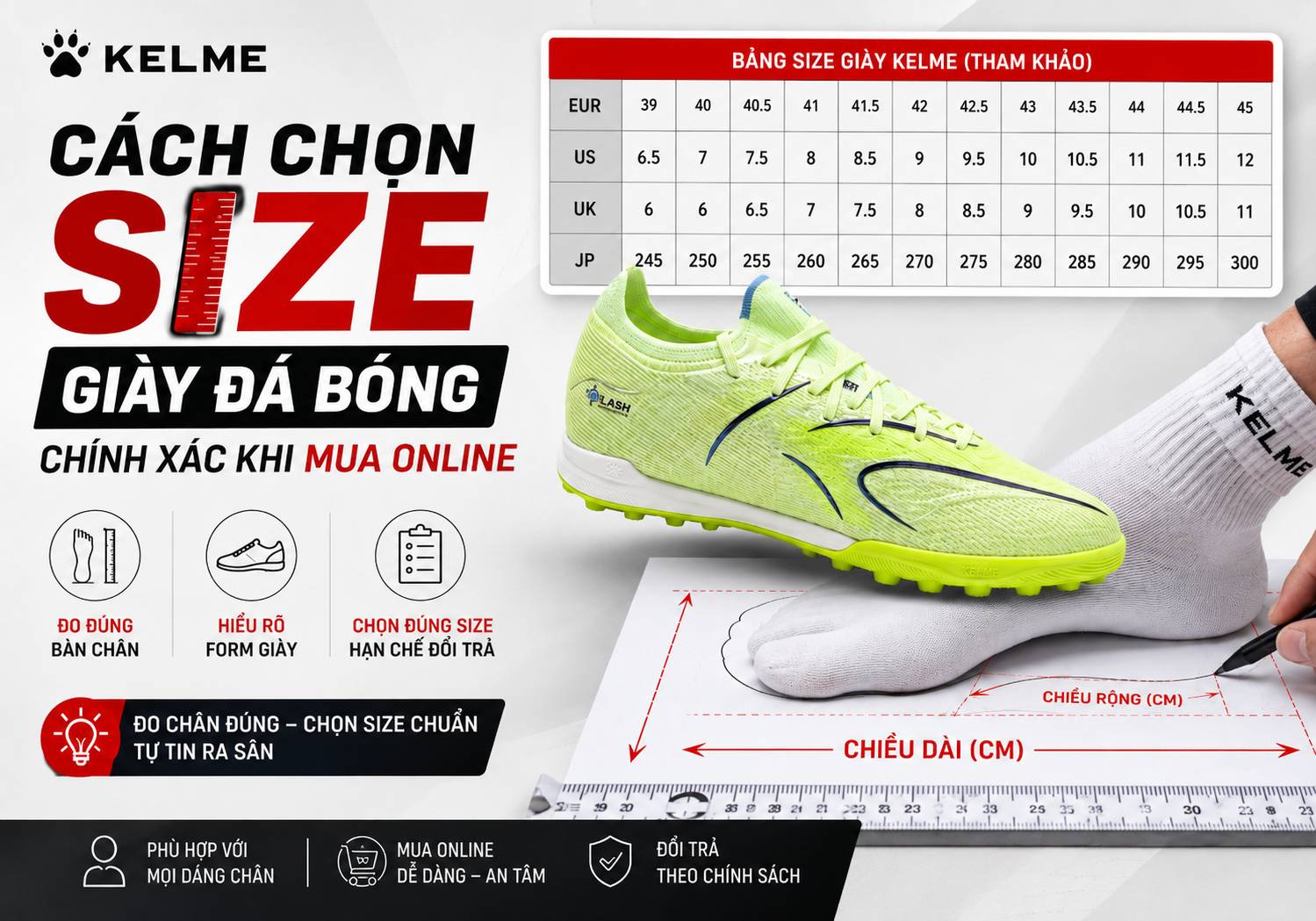 Cách chọn size giày đá bóng chính xác khi mua online