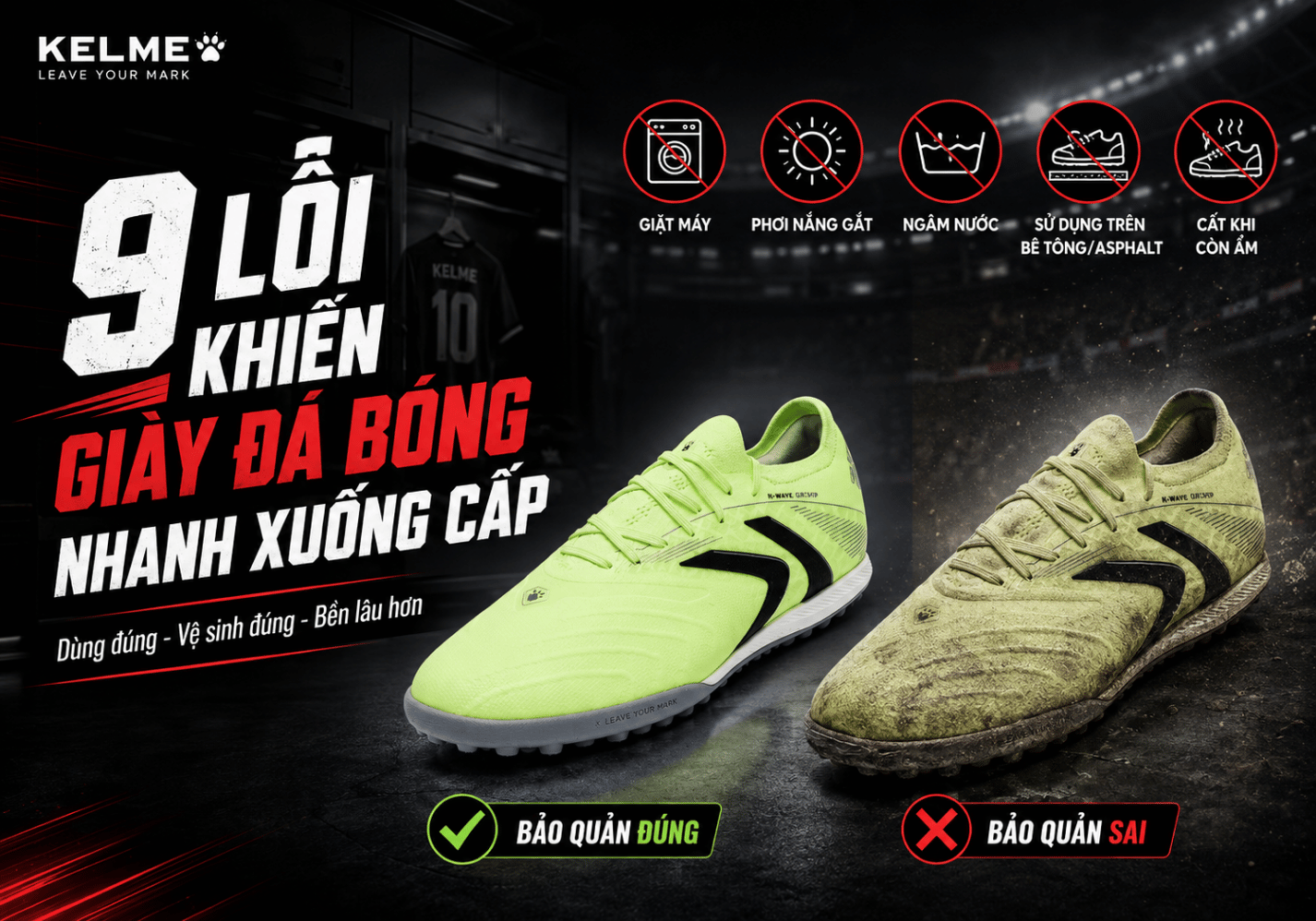 9 lỗi phổ biến khiến giày đá bóng nhanh xuống cấp và cách khắc phục