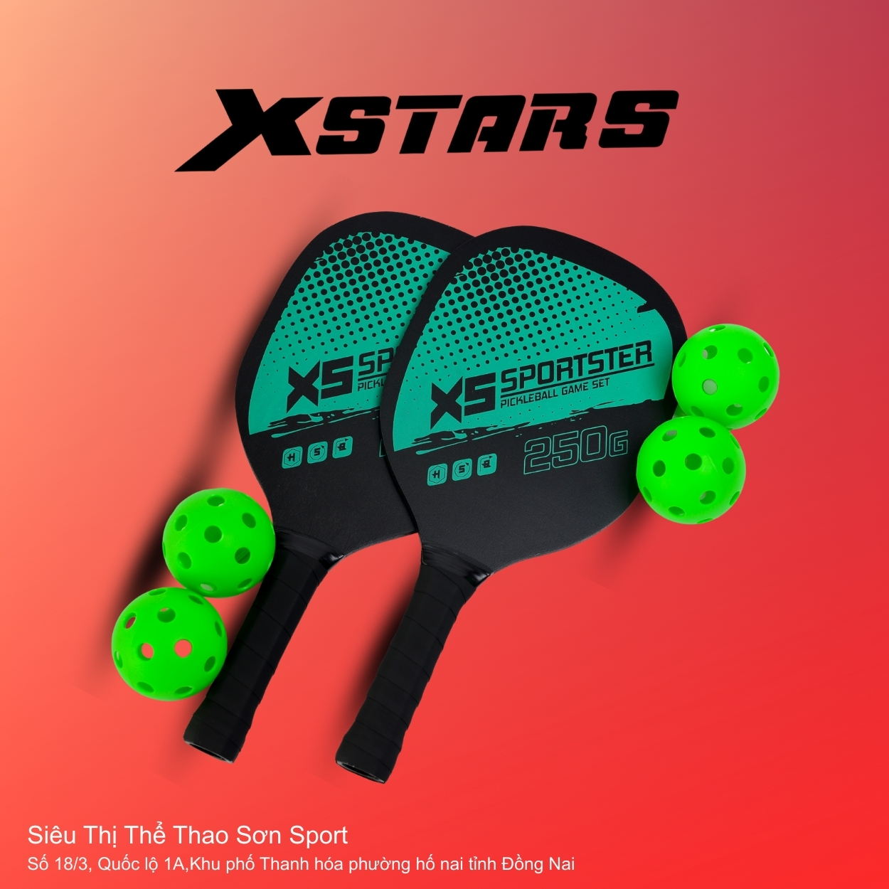 Combo 2 Vợt Pickleball XStars XS-Sportster Xanh Mint + 4 Bóng