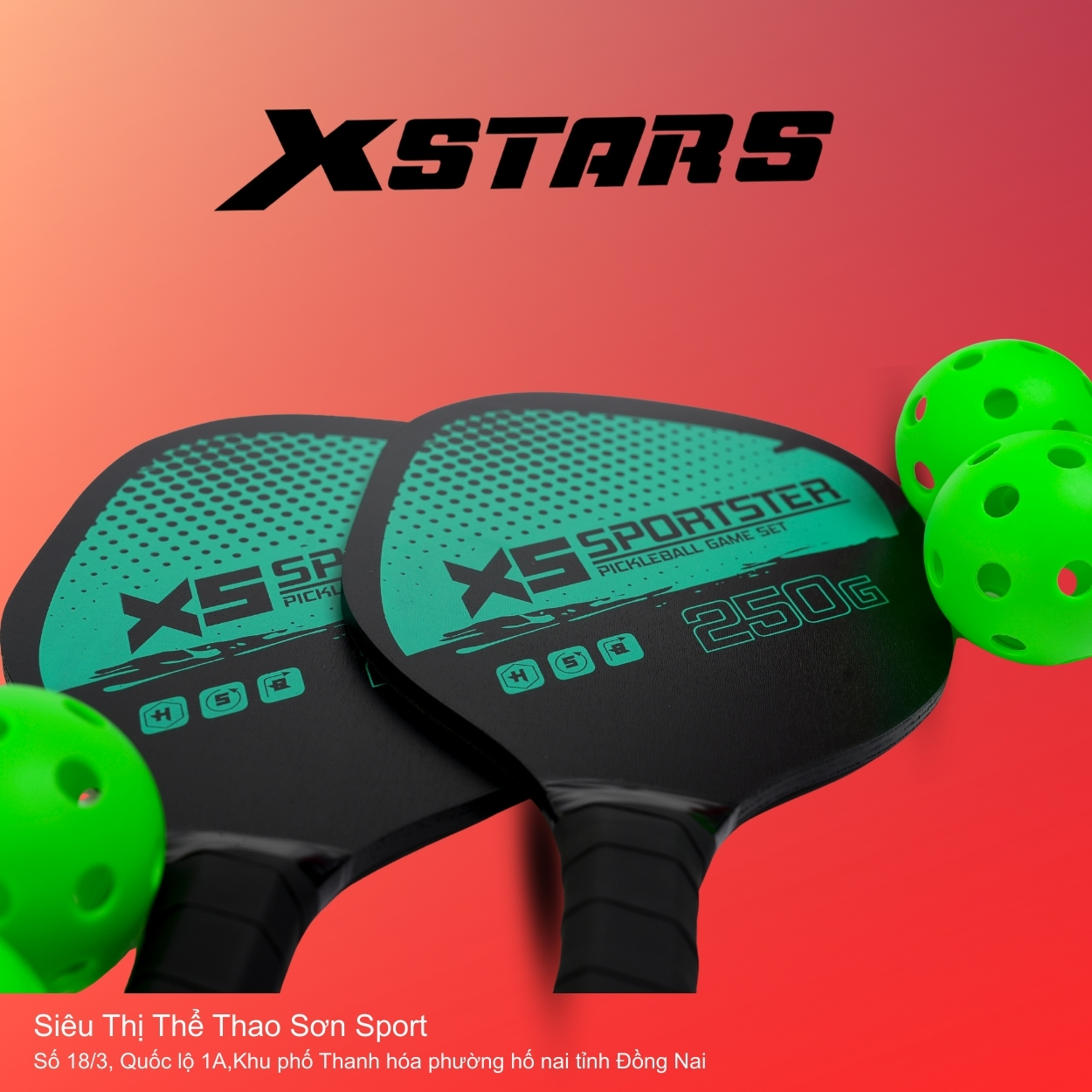 Combo 2 Vợt Pickleball XStars XS-Sportster Xanh Mint + 4 Bóng