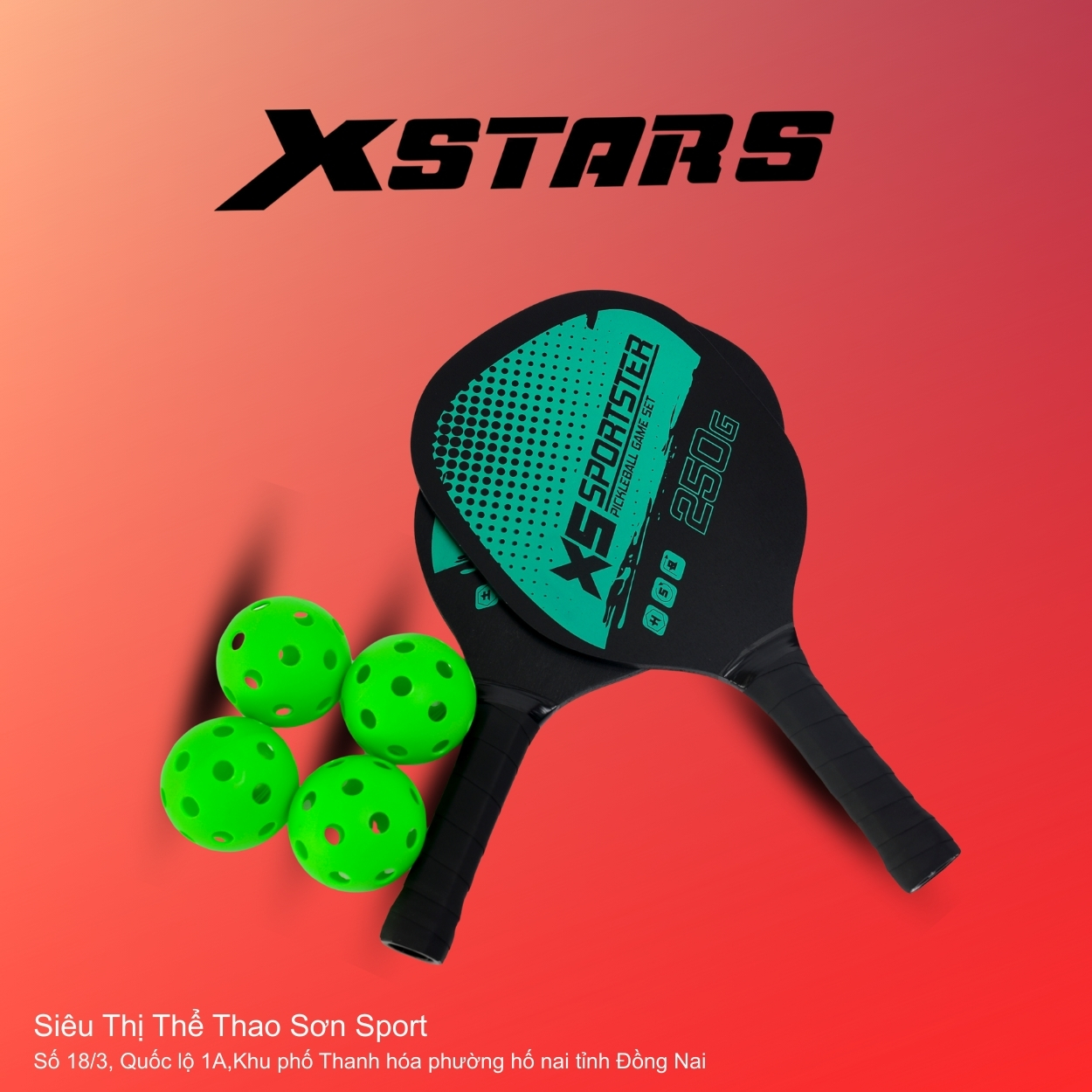 Combo 2 Vợt Pickleball XStars XS-Sportster Xanh Mint + 4 Bóng