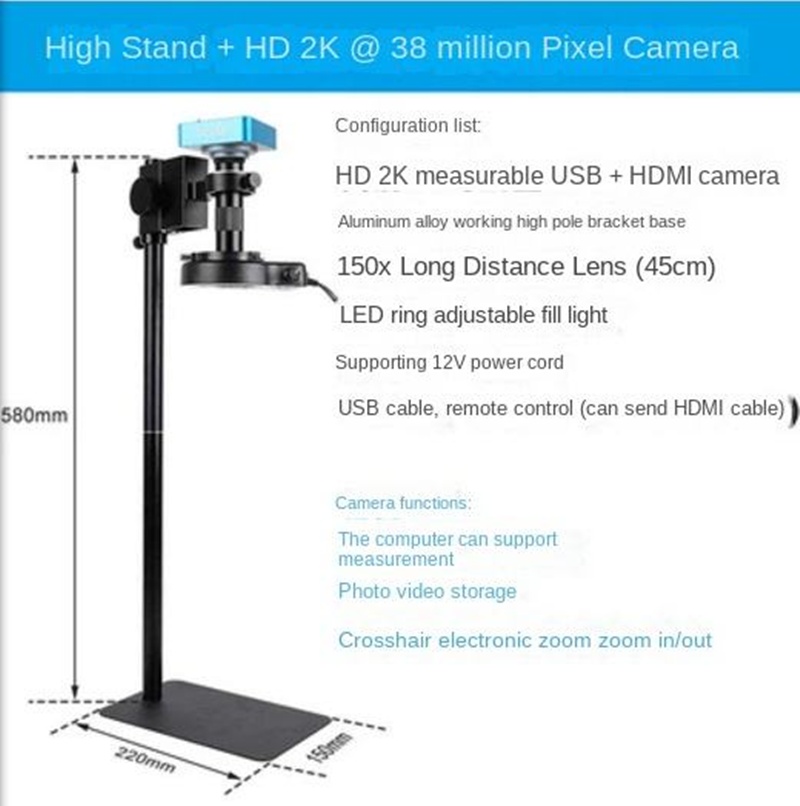 Kính hiển vi điện tử 38MP 2K khoảng cách 45cm