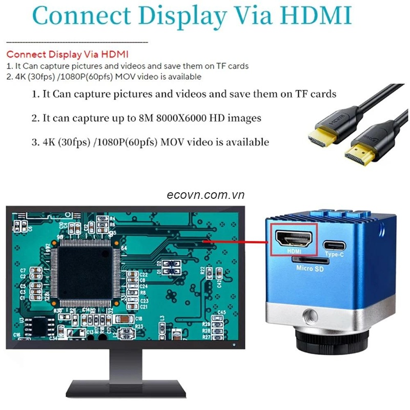 Kính hiển vi điện tử 4K Sony 8.3MP C-Mount 150X