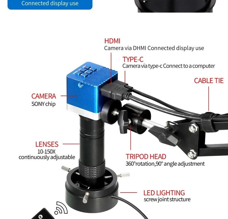 Kính hiển vi điện tử 4K Sony 8.3MP C-Mount 150X
