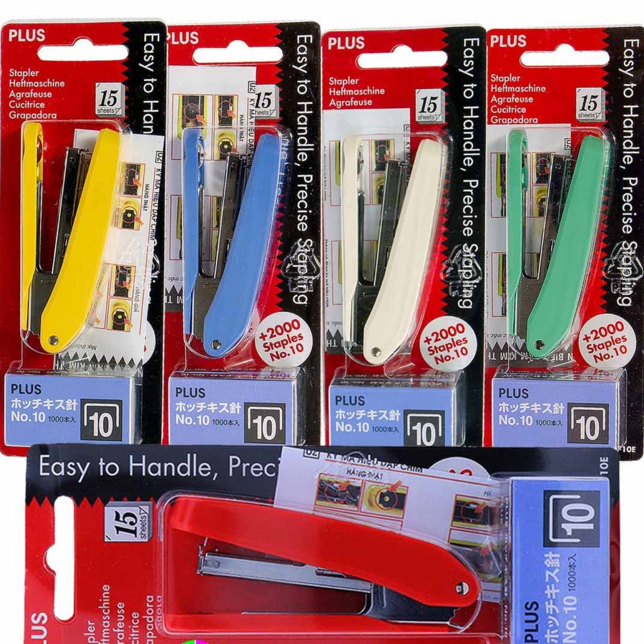 Bấm kim 10E 5 màu kèm 2 hộp kim Plus CH (T/100)