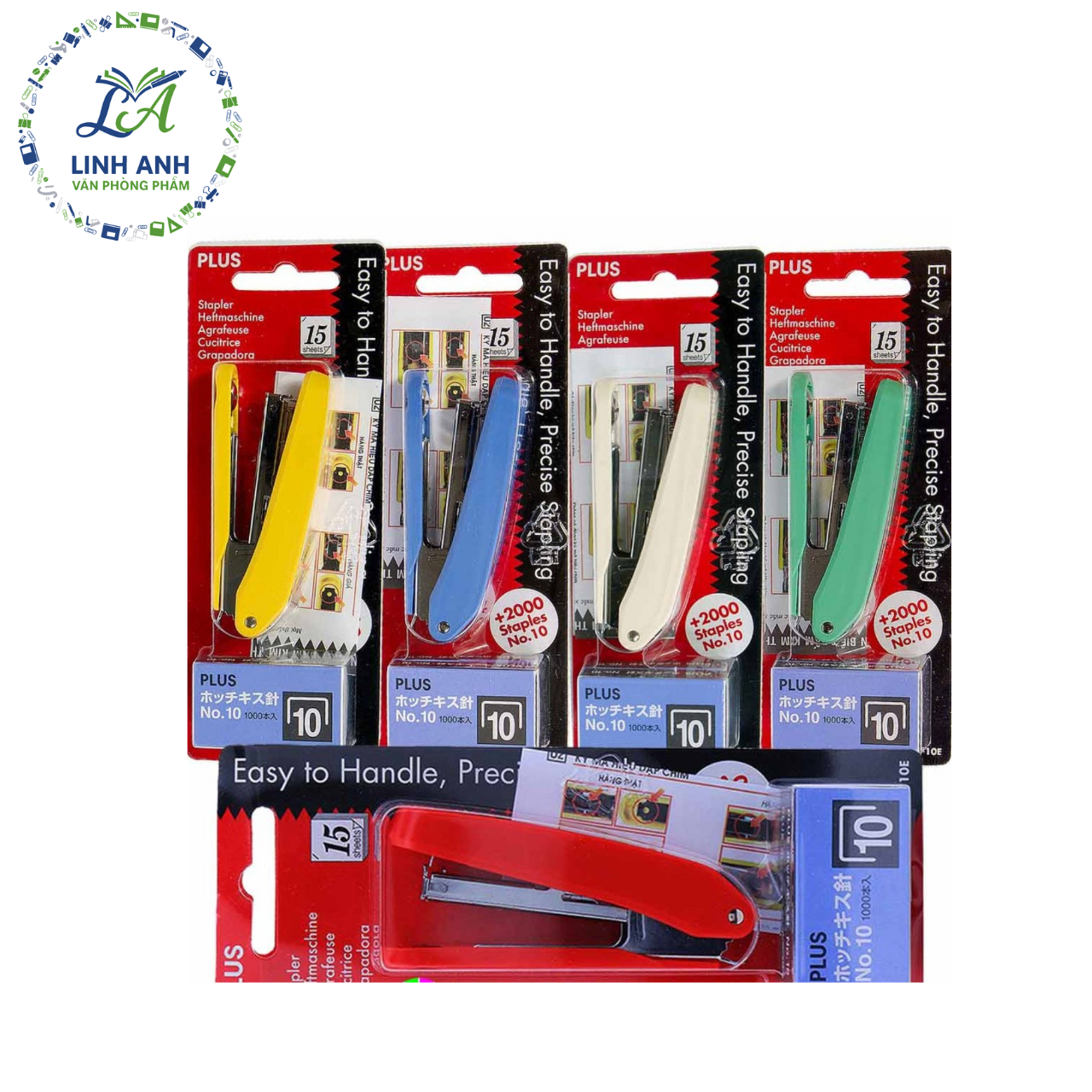 Bấm kim 10E 5 màu kèm 2 hộp kim Plus CH (T/100)