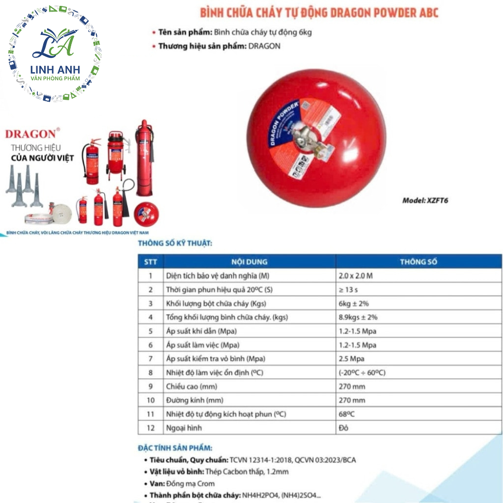 Bình cầu (treo)chữa cháy tự động DRAGON loại bột ABC 8kg