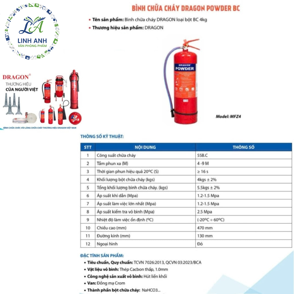 Bình chữa cháy DRAGON loại bột BC 4kg