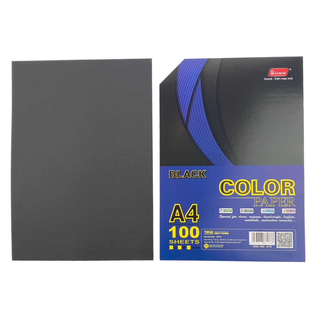 Bìa A4 Màu Đặc Biệt Đen 8178 180gsm – Giấy bìa đen cao cấp cho in ấn và thiết kế