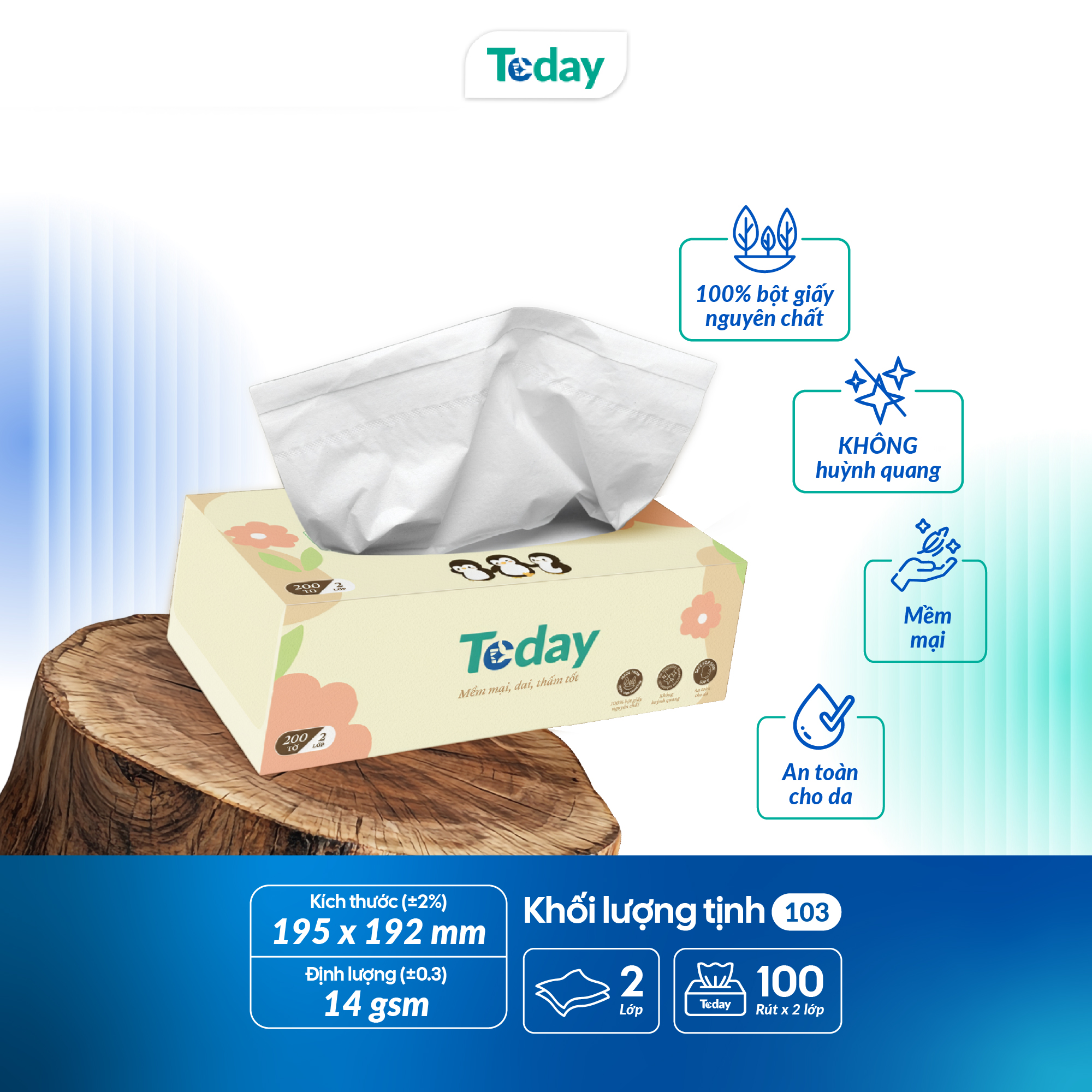 [Hộp 100 Tờ] Khăn Giấy Lụa TODAY 2 Lớp